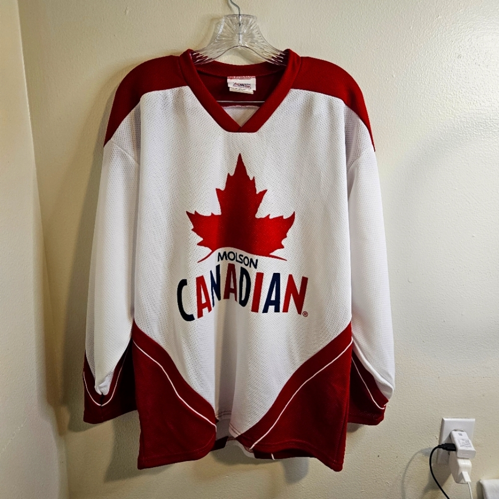 Molson Canadian Hockey TEAMWORK Jersey White Maple Leaf 🍁  Size 38-40